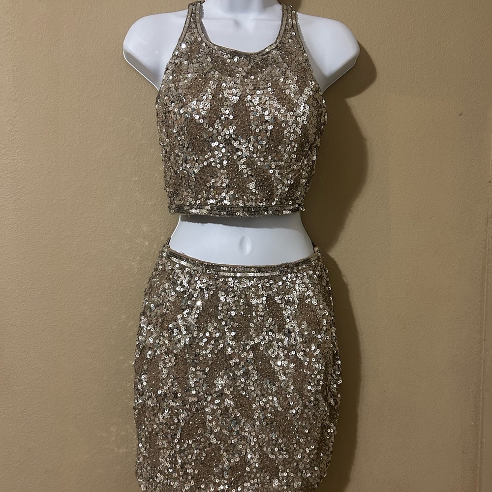 Primavera Couture Sequin Skirt Set - Silver and Gold